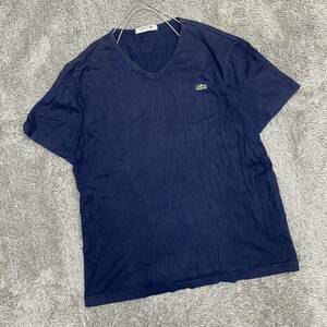 LACOSTE ラコステ Vネック Tシャツ 半袖カットソー サイズ4 ネイビー 紺色 メンズ トップス 最落なし （U19）