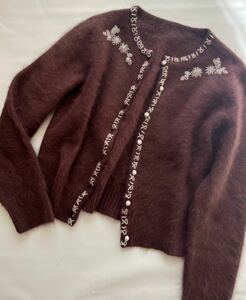 ヴィンテージ ** ビーズ刺繍 ふわふわアンゴラニットカーディガン vintage knit cardigan