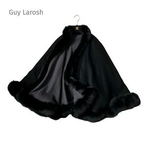 美品 高級 Guy Larosh ギラロッシュ カシミヤ フォックスファー リバーシブルマント ポンチョ 黒 カシミア ブラック グレー コート