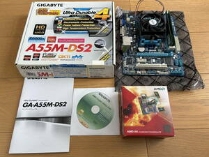 【Socket FM1】GIGABYTE GA-A55M-DS2 中古 CPU、メモリ付き