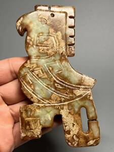古玉 唐物 中国美術 鳥形 戦漢 天然玉石 手彫り 大型 美品 玉彫