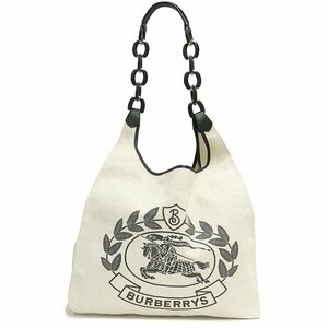 （未使用　展示品）バーバリー BURBERRY ウィリアム アーカイブ ロゴ ショッパー ショルダーバッグ コットン カーフスキン 黒 4075566