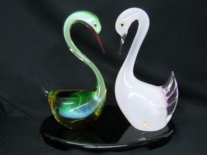 マルティガラス　スワン　２羽　ガラス白鳥飾り