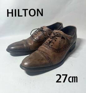 HILTON ヒルトン クォーター ブローグ 茶色 サイズ42 (27㎝）メンズシューズ 革靴 レザーシューズ ブラウン イタリア製 メンズ