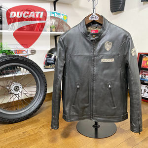 ☆DUCATI ドゥカティ MECCANICA レザージャケット チャコール/M（L相当）イタリア製◆バイク アウター シングルライダース レトロ