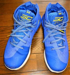 送込★Under Armour アンダーアーマー★バスケハイカット Curry 3Zero カリー Warriors ウオリアーズ アウェイ 98308400★青ｘ黄 US9 27cm