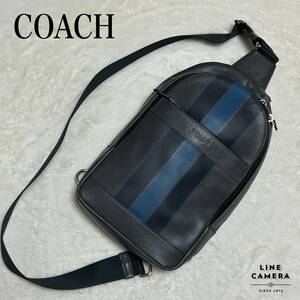 【美品】　コーチ　COACH スリングボディバッグ　オールレザー　シボ革　クロスボディ　ショルダー　メンズ　レディース　肩掛け　グレー