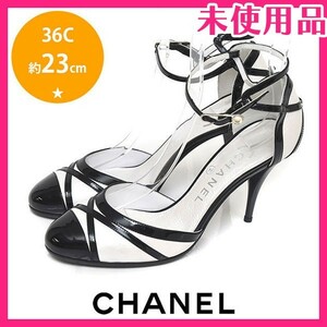 新品未使用品 シャネル CHANEL ココマーク パール ストラップ パンプス ホワイト×ブラック 白 黒 36C(約23cm) sh24-0922