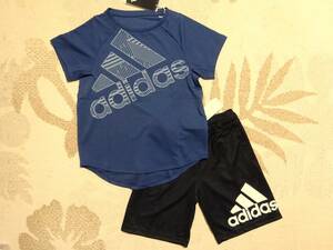 新品 送料込み!! adidasアディダス 140 ガールズ 快適!! 半袖Ｔシャツ(ネイビー紺)・ロゴハーフパンツ(ブラック黒) 上下 即決 ラスト1点