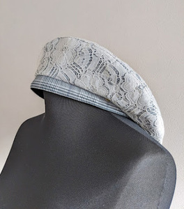 未使用品 axes femme(アクシーズファーム) レース刺繍×チェック柄ベレー帽