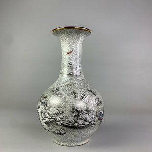 超美品! 大 粉彩 観賞 陶磁器 花瓶 白磁 雪景山水 中国 古美術 雪景図 磁器 置物 装飾 収蔵 コレクション fgcq070