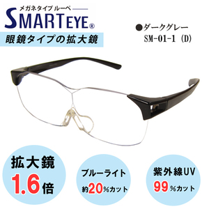SMART EYE 拡大鏡 1.6倍 メガネタイプ ルーペ 紫外線 ブルーライトカット スマートアイ SM-01-1 (5) 新品