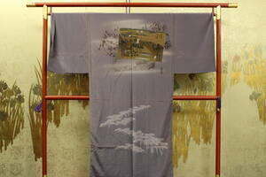 きもの今昔５５８６　男の和服　絵羽柄付け長襦袢　東海道五十三次の内「日本橋の絵柄」　お店在庫品の為ヤケあり