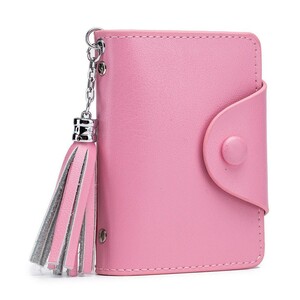 カードケース 牛革 高級感 26枚収納 カードファイル 手帳型 マルチケース コンパクト ピンク