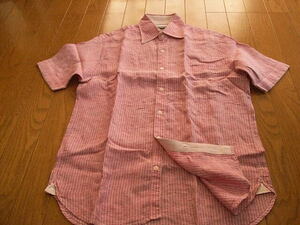 アレグリ　かっこいい半袖ドレスシャツ　ピンク系　ストライプ　サイズ46（M程度）