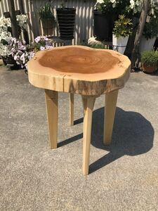 テーブル ケヤキ　机 天然 木製 置き台 ミニテーブル 食卓テーブル　脚の高さ変更可能　No.83