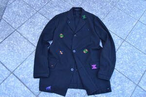 F132 レア 中古 ビンテージ vintage yohji yamamoto pour homme ヨウジヤマモト ウール 刺繍 ジャケット 黒 ブラック 2 BC アーカイブ