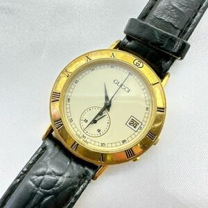 A2404-4-13 １円スタート クオーツ　ジャンク　Gucci　グッチ　メンズ　腕時計　クロノグラフ　スモセコ　ゴールド　