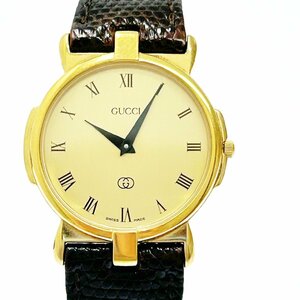 【1円スタート】【箱付き】GUCCI グッチ 3400M GP×革ベルト ゴールド文字盤 クオーツ メンズ腕時計 ジャンク 266653