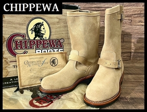 送無 希少 USA製 黒タグ 未使用 デッドストック CHIPPEWA チペワ 91071 スチールトゥ スエード レザー エンジニア ブーツ ベージュ 25.5 ①