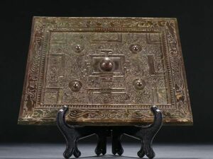 古びた蔵『漢代 古青銅彫 獣紋銅鏡』極細工 置物 擺件 古賞物 古美術 中国古玩