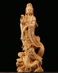 御龍観音 精密細工 木彫仏教 仏師で仕上げ品 彫刻工芸品