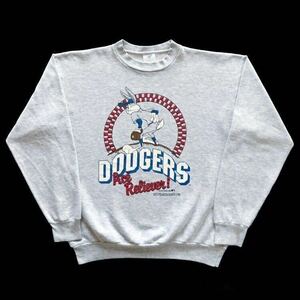 80s vintage USA製 L.A.DODGERS×BUGS BUNNY ビッグプリント スウェット 長袖 heather-gray size L 希少 ドジャース バッグス・バニー MLB