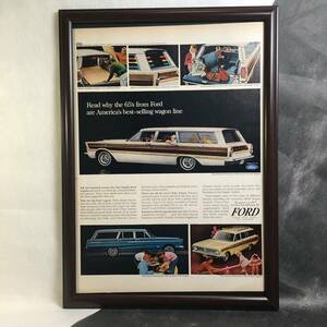 『 フォード セイリングワゴン　65’ 』ビンテージ広告　1960年代　当時物　Ｂ4　フレーム付 LIFE 広告 アンティーク Ford selling wagon