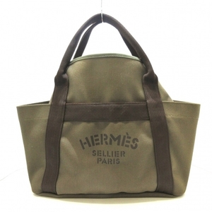 エルメス HERMES トートバッグ サックドパンサージュ グルーム ポリアミド×コットン×ポリウレタン カーキ×ダークブラウン X 新品同様