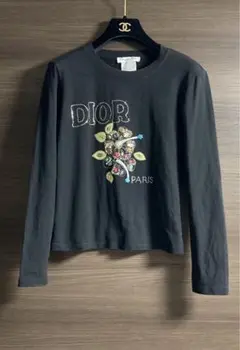 クリスチャンディオール　DIORロゴ　ビジュー　グリッター　黒色　長袖　Tシャツ