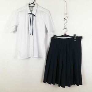 1円 ブラウス スカート 紐タイ 上下3点セット 大きいサイズ 夏物 女子 学生服 中学 高校 白 制服 中古 ランク:C EY9267