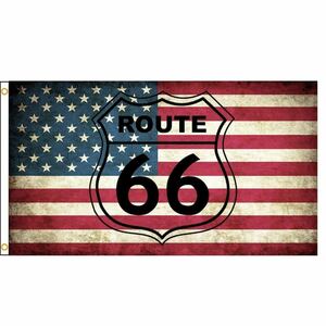 ルート66 Route66 アメリカ国旗　ハーレーダビッドソン 旗看板 ガレージ 雑貨 アメリカン USA雑貨