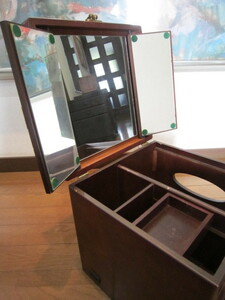 コスメ　レトロ　アンティーク　木製 引出 小物入れ 木製 キャビネット　化粧台　化粧箱　三面鏡