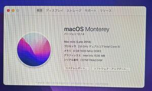 中古 Apple Mac mini (Late2014) CPU: I5-2.6Ghz 8GB SSD512GB MacOS Monterey 12.7.4