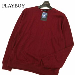 【新品 未使用】 VP PLAYBOY プレイボーイ 通年 クルーネック ウォッシャブル★ ニット トレーナー Sz.M　メンズ　C3T10476_B#L