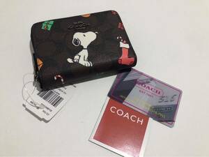 ［1円スタート］COACH コーチ　二つ折り財布　ファスナー　スヌーピーコラボ　新品未使用　ブラウンブラック　CE708