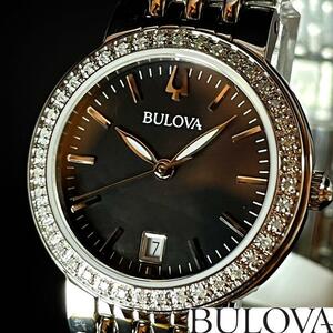 【新品未使用】定価約74000円/BULOVA/ブローバ/レディース腕時計/お洒落/シルバー.ブラック色/高級/プレゼントに/ダイヤモンドアクセント/