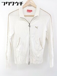 ◇ PUMA プーマ ロゴ　刺繍　ダブルジップ 長袖 ジャケット サイズL ホワイト メンズ