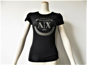 ■綺麗な上質美品【Armani Exchange】アルマーニエクスチェンジ メタルTシャツ ブラックメタルカットソー 送料198円 w602