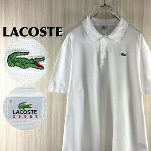 【希少アイテム】【白ラコ】【ビッグサイズ】【ショート丈】LACOSTE ラコステ ワニ ロゴボタン 半袖ポロシャツ サイズ7 ホワイト XXL 古着