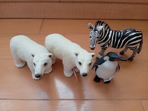 Schleich　シロクマ２個　シマウマ（メス）　コウテイペンギン　４体セット　シュライヒ