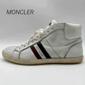 激安！ 1円 【美品】 MONCLER 【王者の貫禄】 モンクレール メンズ スニーカー ハイカット シューズ 靴 トリコロール ロゴ 白 ホワイト 白