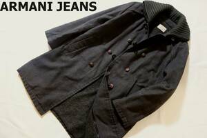 【送料無料】美品 希少 ヴィンテージアーカイブ ARMANI JEANS アルマーニジーンズ ライナー付き 圧縮ウール ミリタリーコート メンズ 48