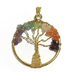 生命の樹 ツリーオブライフ Tree of Life 天然石ペンダントトップ 1個 ゴールドMIX tree-gcolor auc
