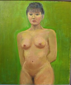 作者不詳「裸婦」F10号油彩,20歳くらいのモデル,成行