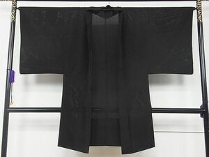 平和屋1■男性　羽織　スリーシーズン　春夏秋　塵除け　ロング丈　絽　黒地　逸品　CAAC5155rv