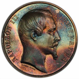 【美トーン】1855 フランス ナポレオン3世 パリ万博開催記念 大型シルバーメダル PCGS SP63 準最高鑑定 クレジットカードOK 銀貨