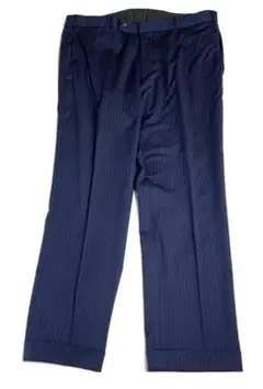 【訳あり】スラックス　スーツパンツ　XL W94紺色ストライプ　ウール　日本製