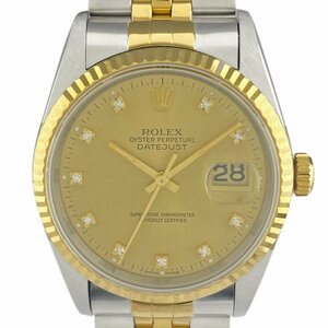 ロレックス ROLEX デイトジャスト 10Pダイヤ 16233G 腕時計 SS YG ダイヤモンド 自動巻き シャンパンゴールド メンズ 【中古】