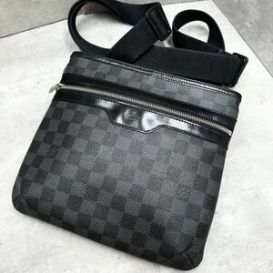 1円■鑑定済■ LOUIS VUITTON ルイヴィトン メンズ トマス ダミエ グラフィット ショルダーバッグ サコッシュ PVC×レザー ブラック 黒